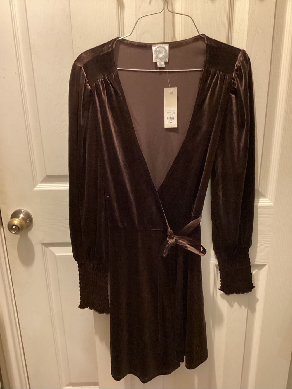 Francesca's Collections Brown Velvet Long Sleeve Wrap Dress